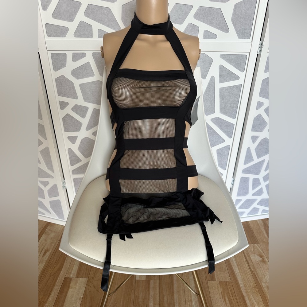 Lingerie strap dress black with thong included size S/M new with tags